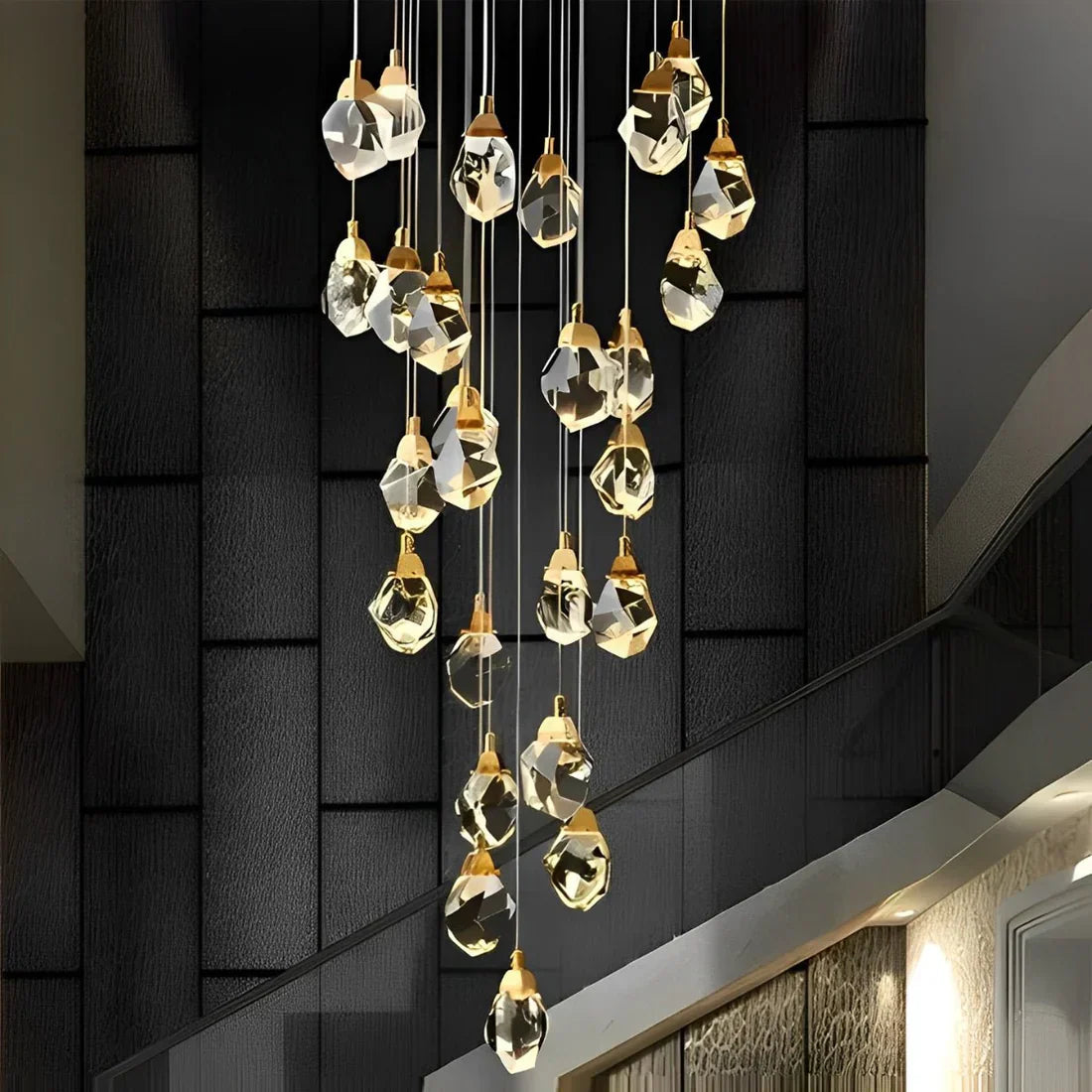 Angle Faceted Crystal Multi-Lights Cascade Chandelier