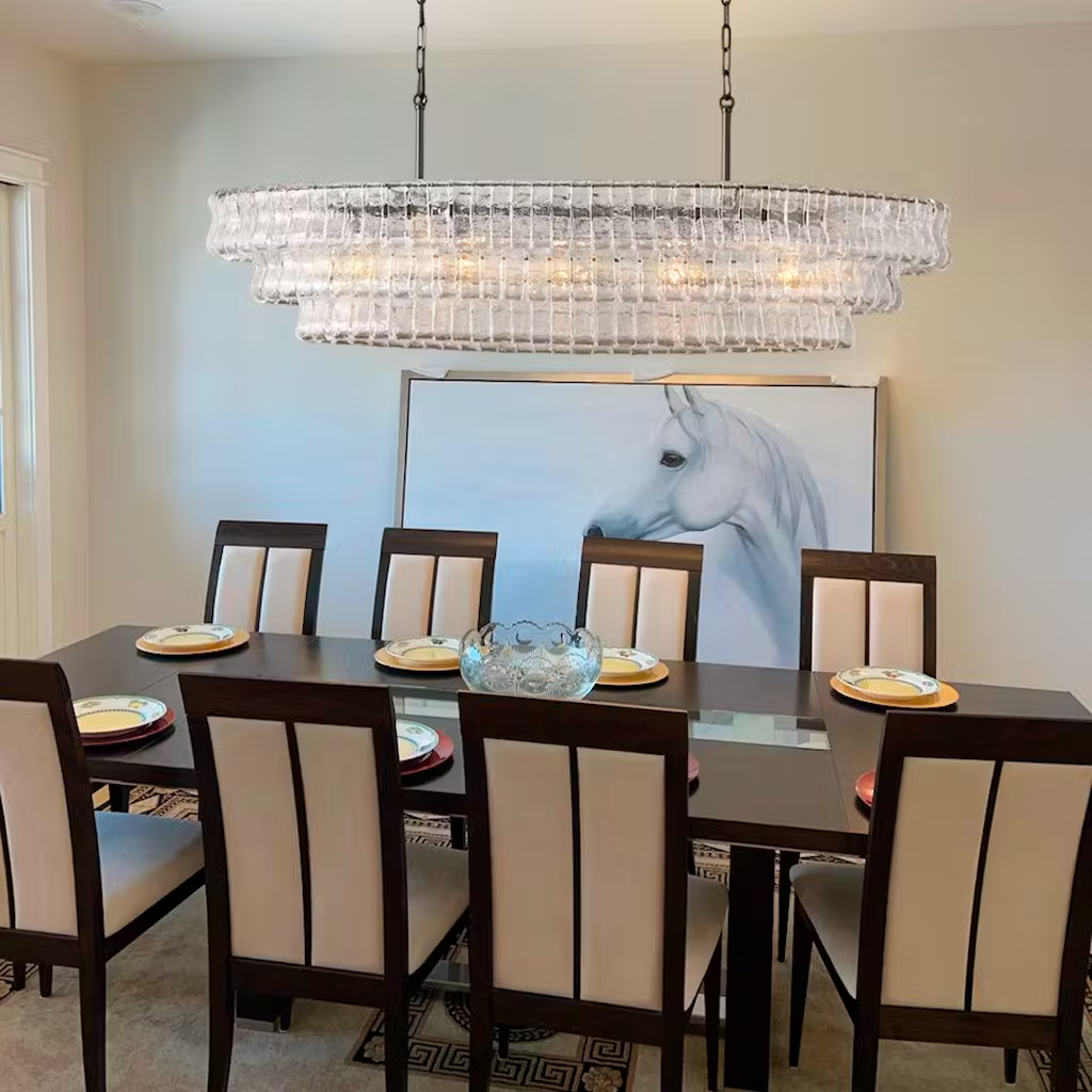 Ghiaccio Textured Glass Oval Chandelier