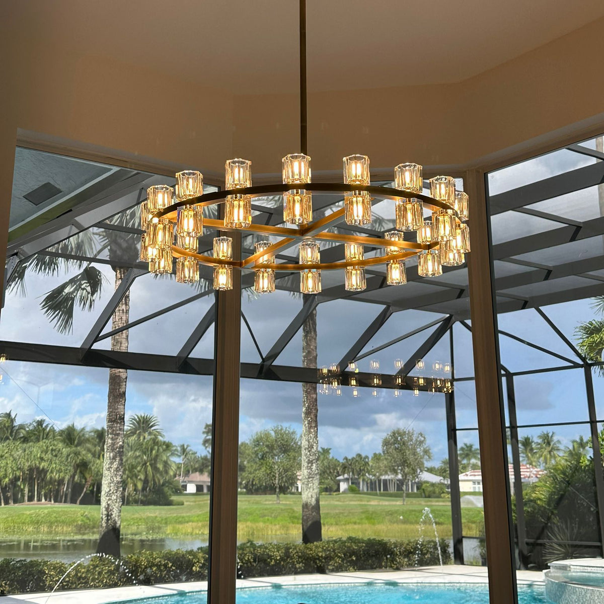 Arcachon Hexagon Crystal Round Chandelier 48"