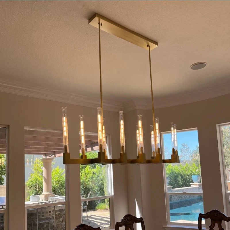 Cannele Ribbed Glass Linear Chandelier 55"