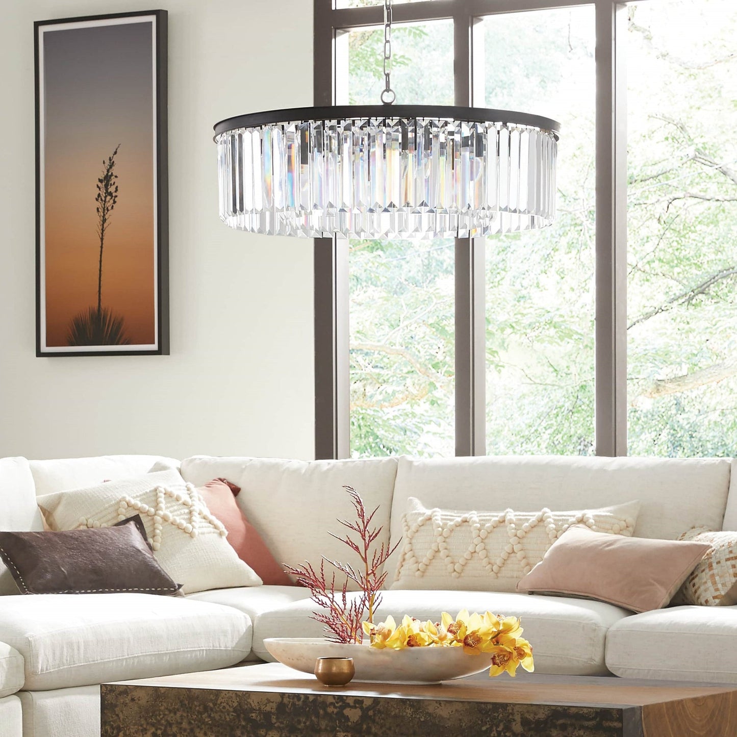 Leyland Faceted Deco Round Chandelier
