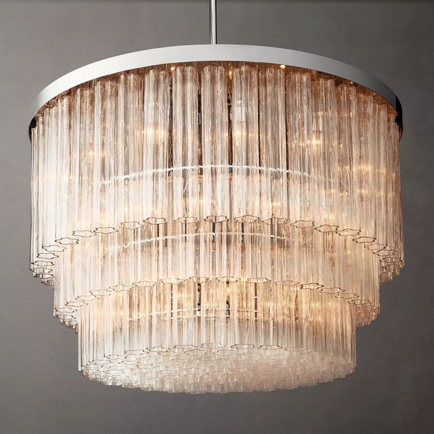 Cielo Lustred Glass Three-Tier Round Chandelier 48"