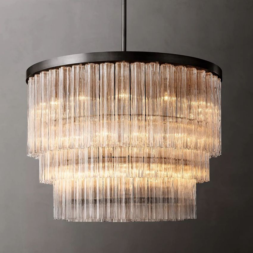 Cielo Lustred Glass Three-Tier Round Chandelier 48"
