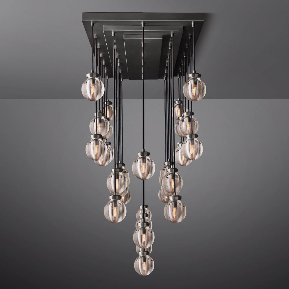 Pearl Carved Inciso Rectangle Chandelier 72"