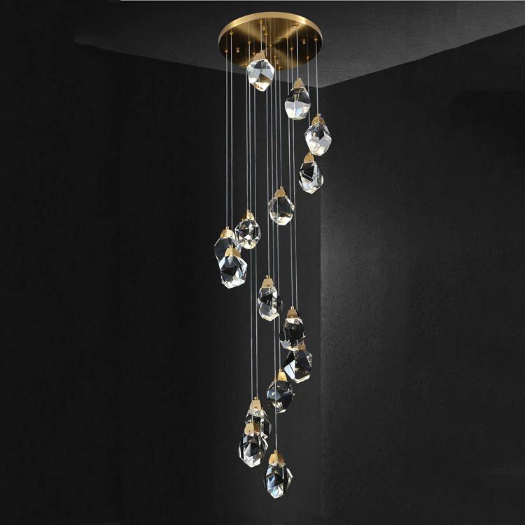 Angle Faceted Crystal Multi-Lights Cascade Chandelier