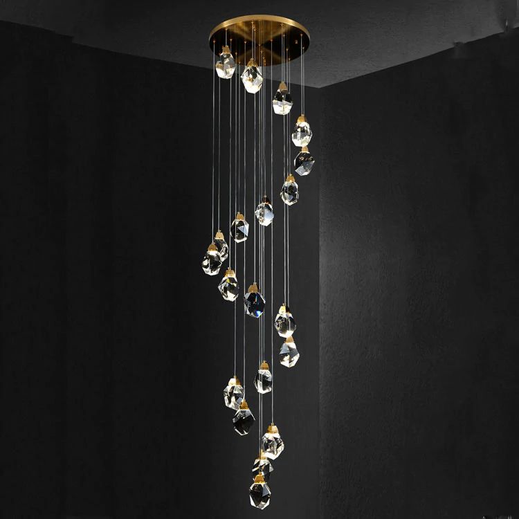 Angle Faceted Crystal Multi-Lights Cascade Chandelier