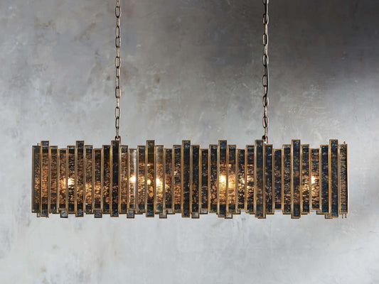Laila Antiqued Glass Rectangular Chandelier