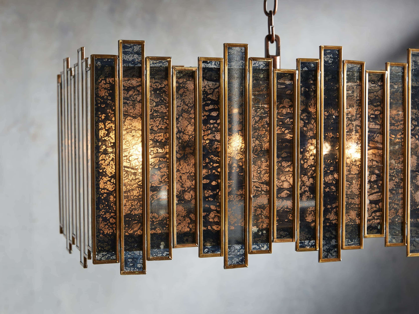 Laila Antiqued Glass Rectangular Chandelier