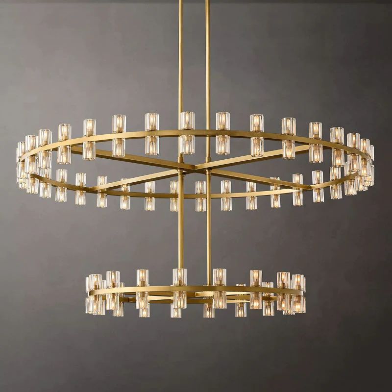 Arcachon Hexagon Crystal Two-Tier Round Chandelier 60"