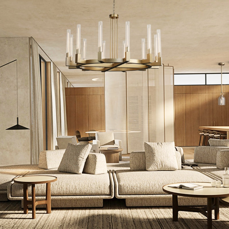 Cannele Ribbed Glass Round Chandelier 48"