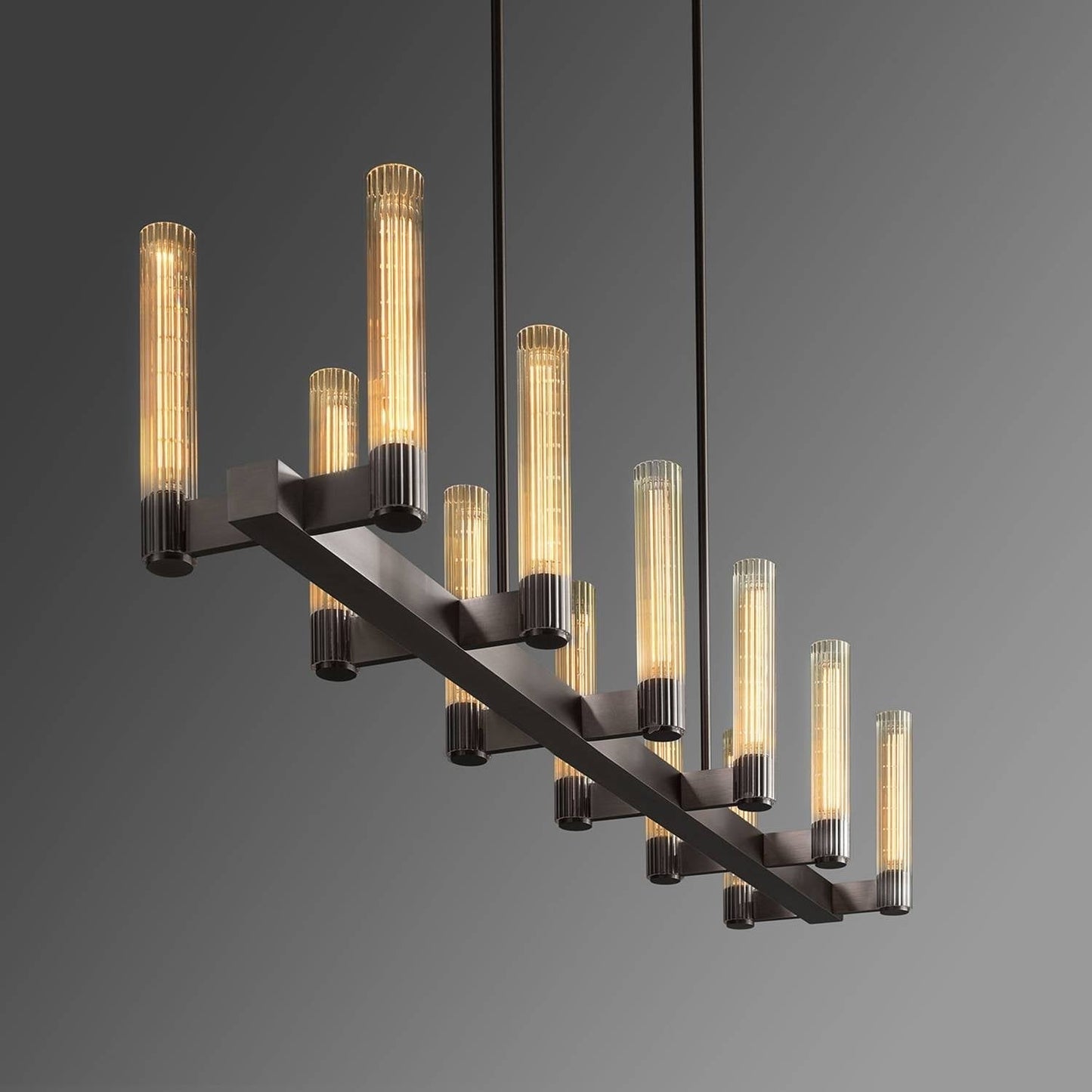 Vallon Etched Glass Linear Chandelier 60"