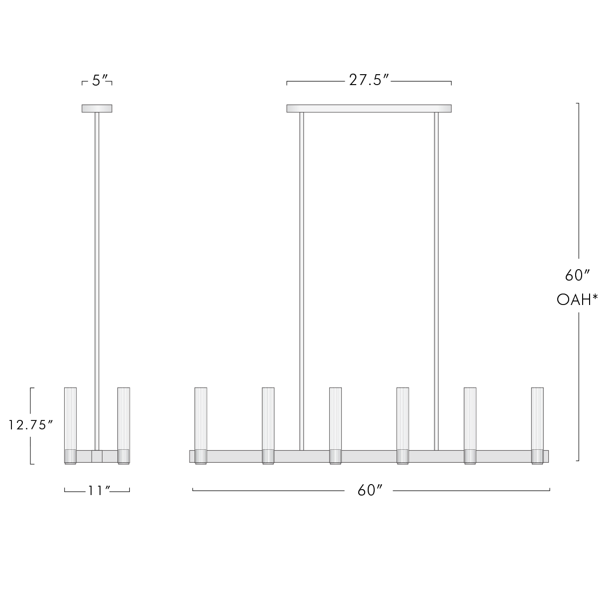 Vallon Etched Glass Linear Chandelier 60"