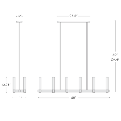 Vallon Etched Glass Linear Chandelier 60"