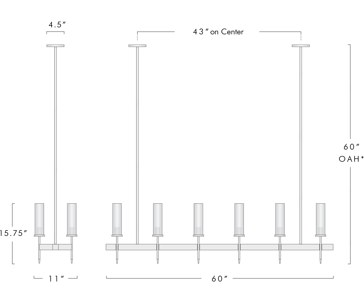 Vallon Channel Glass Linear Chandelier 60"