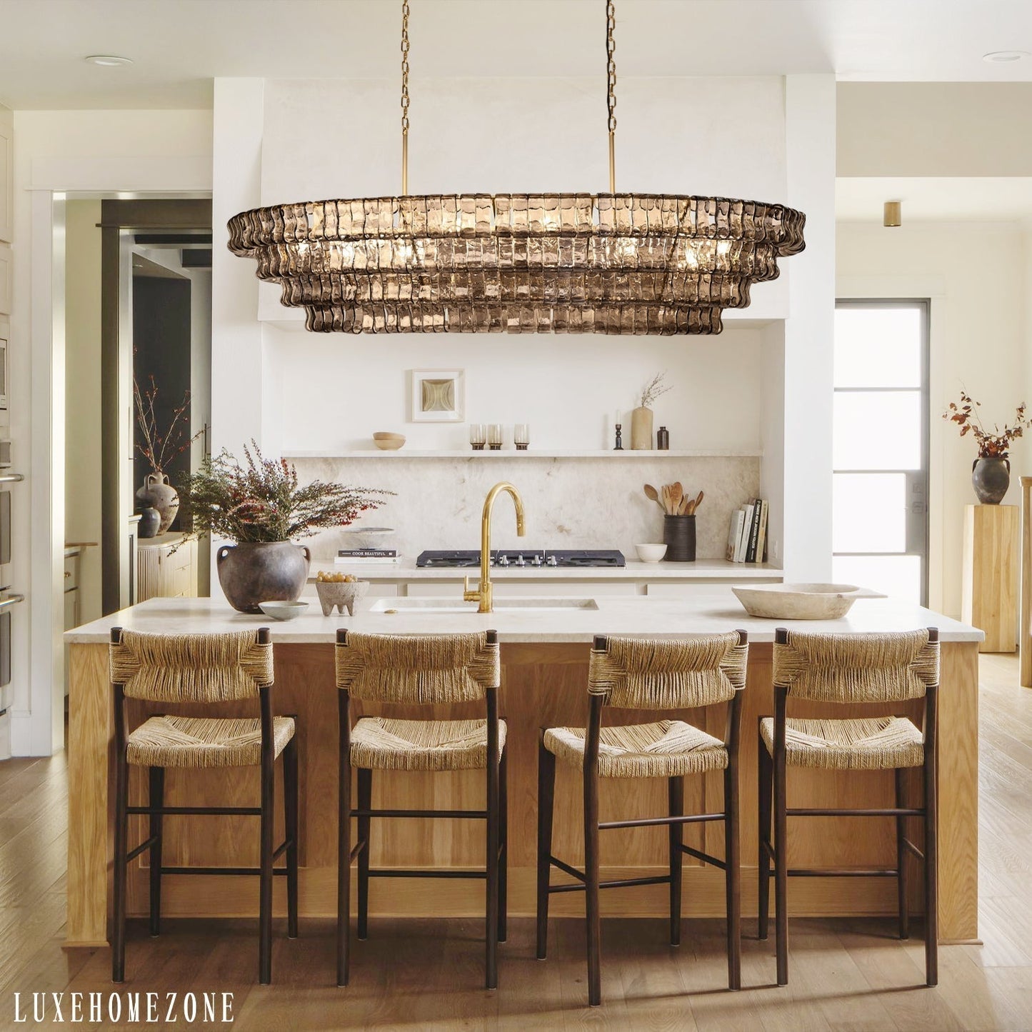 Ghiaccio Textured Glass Oval Chandelier