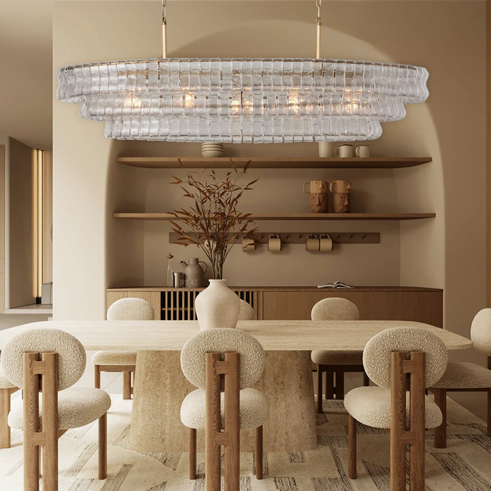 Ghiaccio Rippled Glass Oval Chandelier