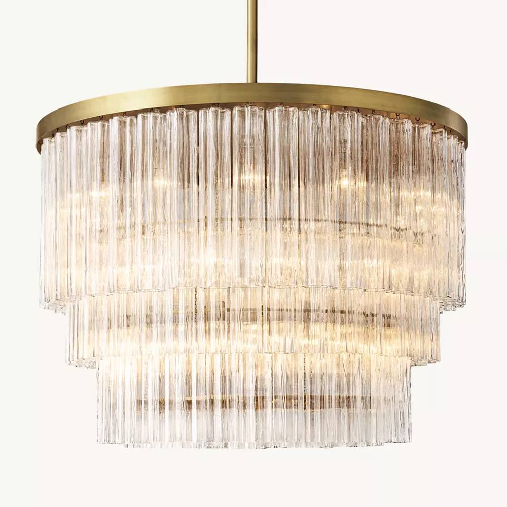 Cielo Lustred Glass Three-Tier Round Chandelier 48"