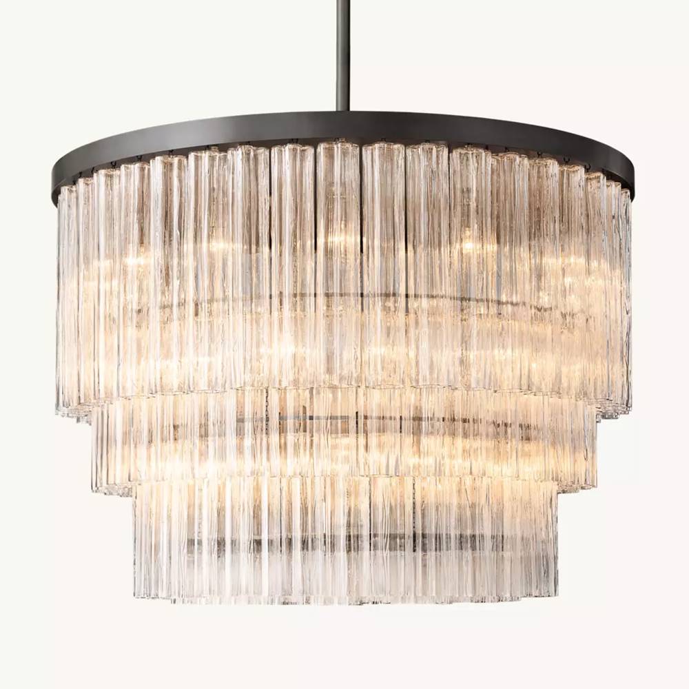 Cielo Lustred Glass Three-Tier Round Chandelier 48"