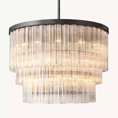 Cielo Lustred Glass Three-Tier Round Chandelier 48"