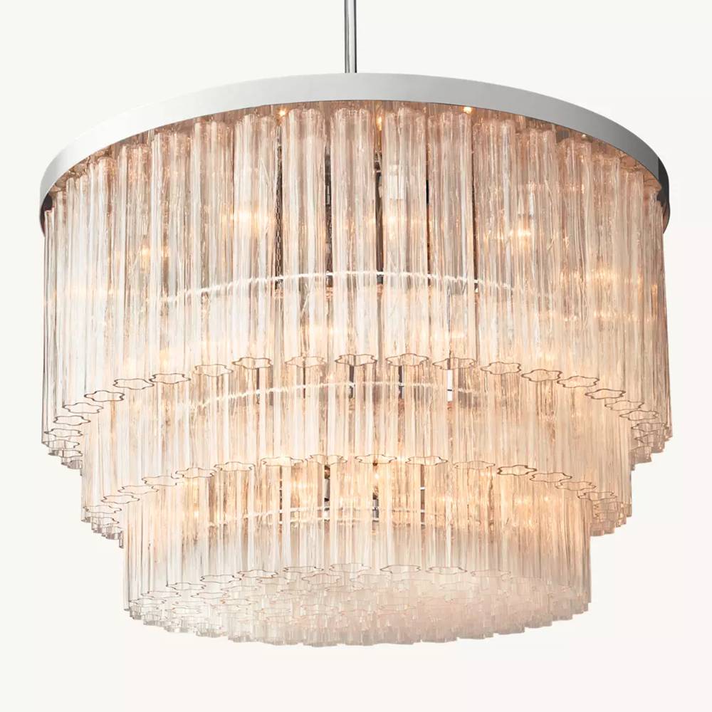 Cielo Lustred Glass Three-Tier Round Chandelier 48"