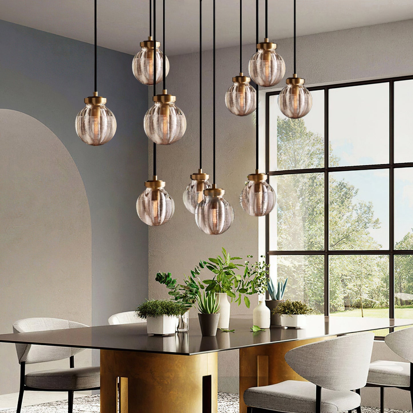 Pearl Carved Inciso Round Chandelier 60"