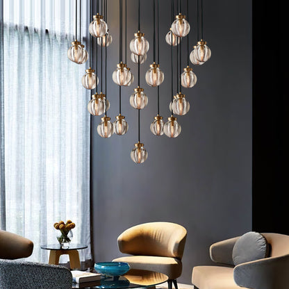 Pearl Carved Inciso Round Chandelier 60"