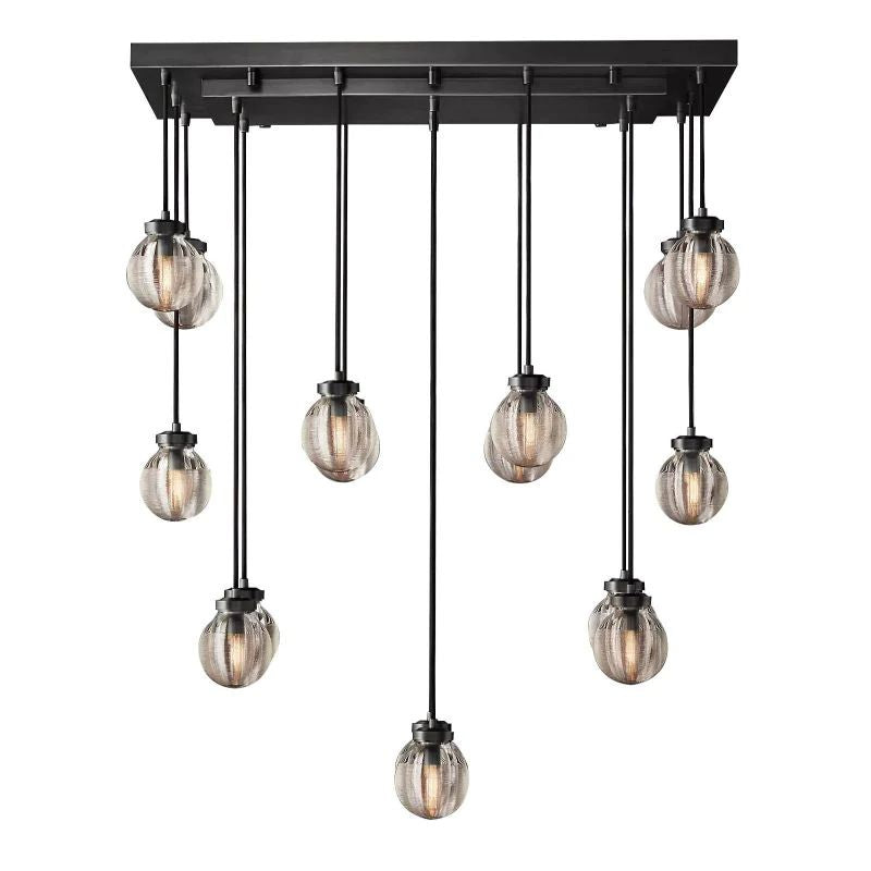 Pearl Carved Inciso Rectangle Chandelier 36"