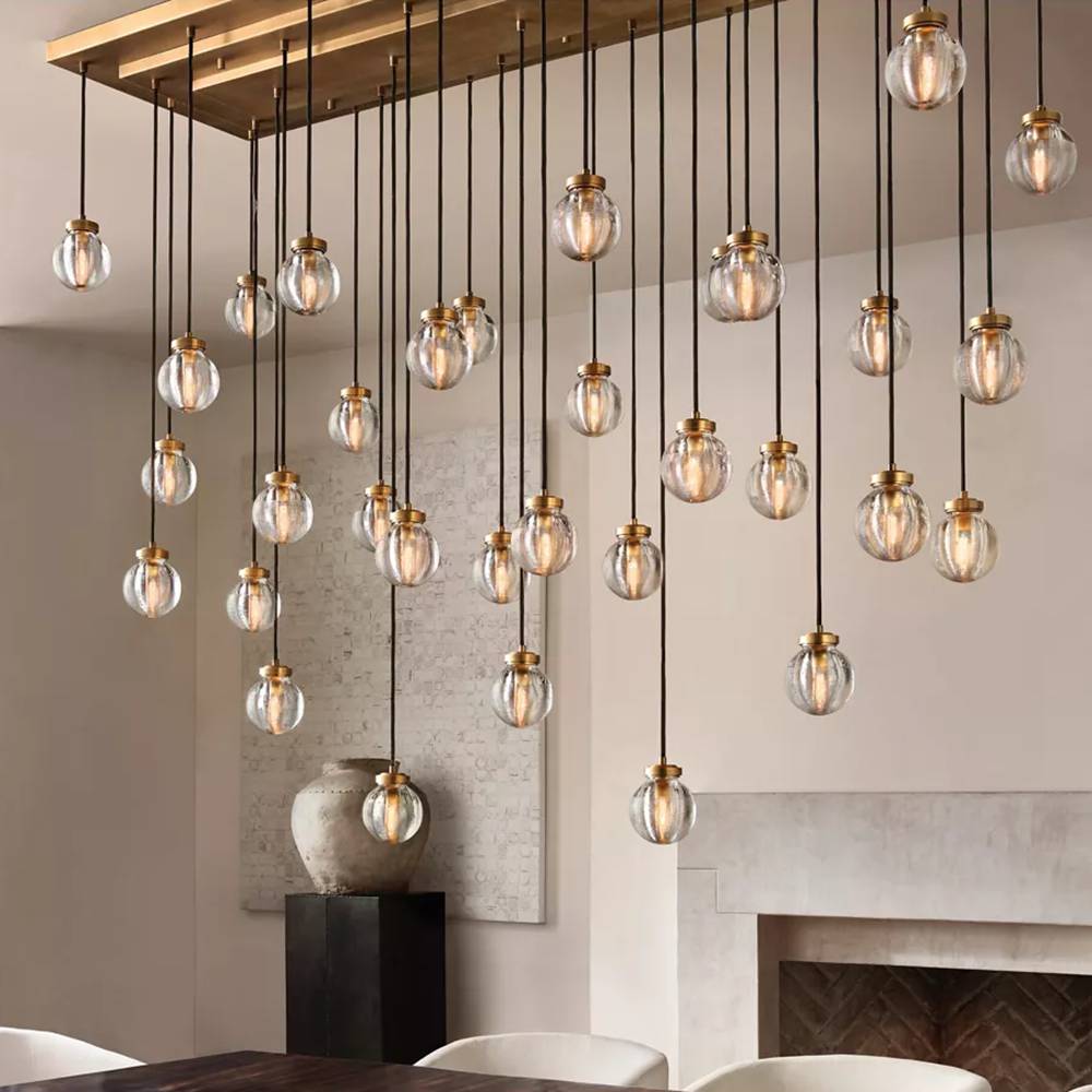 Pearl Carved Inciso Rectangle Chandelier 36"