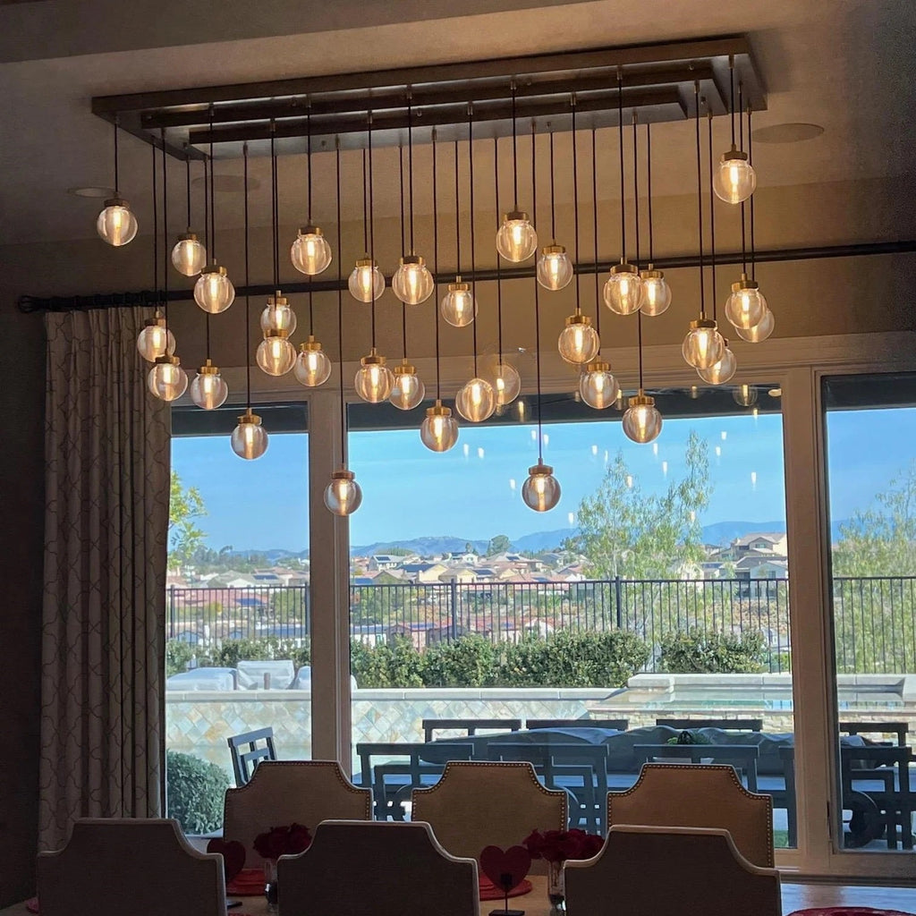 Pearl Carved Inciso Rectangle Chandelier 72"