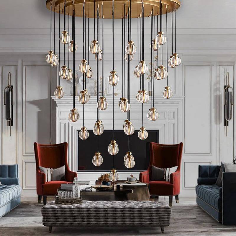 Pearl Carved Inciso Round Chandelier 38"