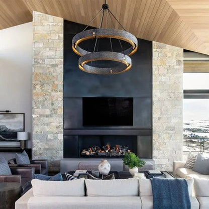 Vouvray Etched Metal Two-Tier Round Chandelier 36"