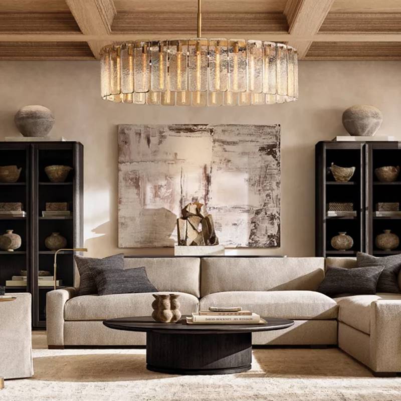 Calamette Striated Glass Round Chandelier 48"