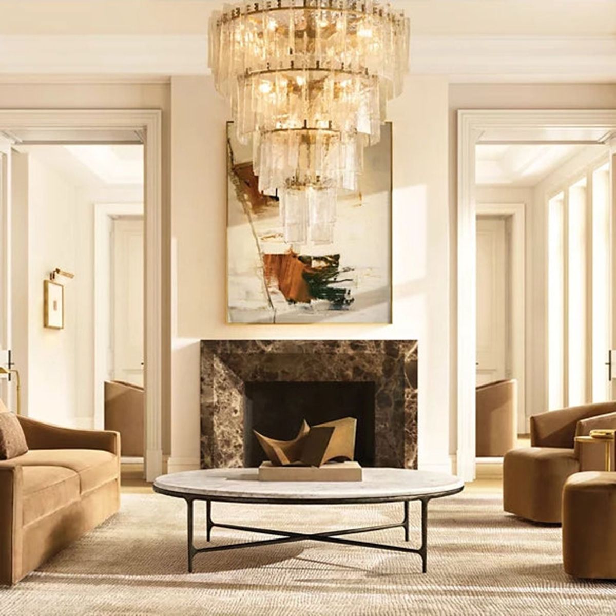 Lattice Module Glass Tiered Round Chandelier 47"