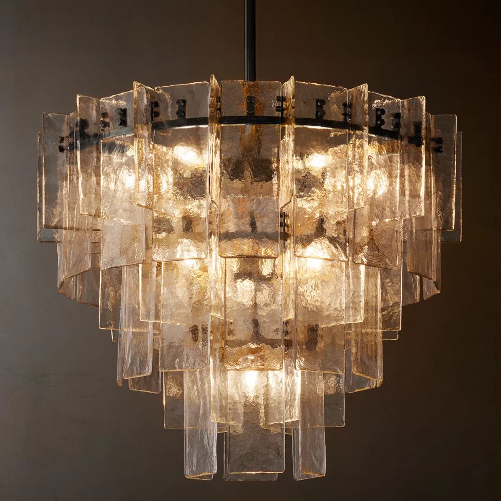 Lattice Module Glass Tiered Round Chandelier 36"