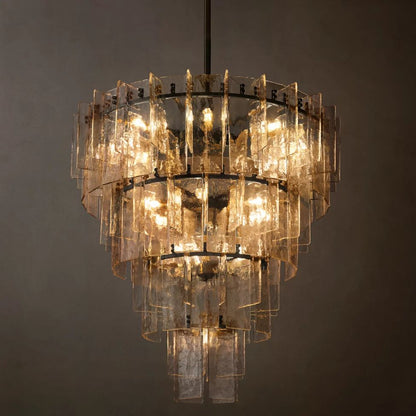 Lattice Module Glass Tiered Round Chandelier 47"