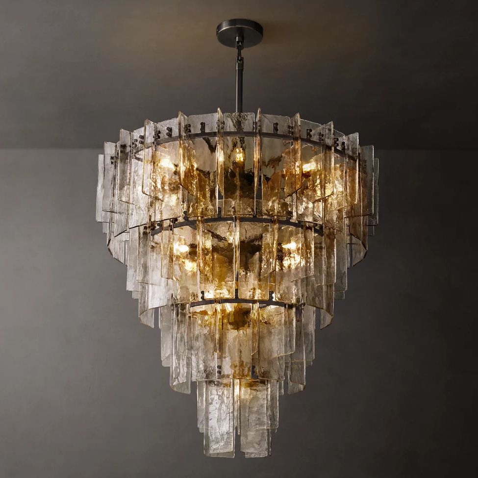 Lattice Module Glass Tiered Round Chandelier 47"