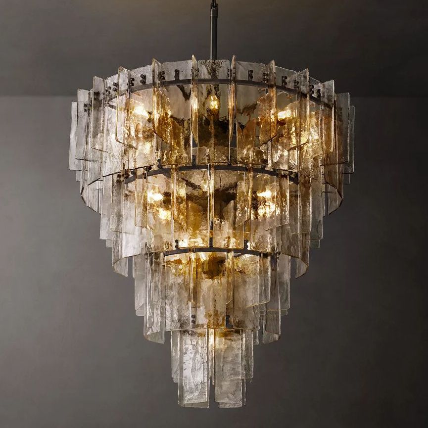 Lattice Module Glass Tiered Round Chandelier 47"
