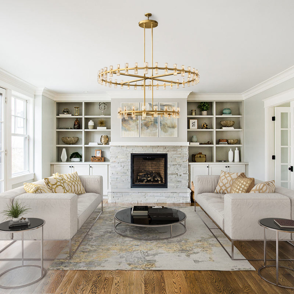 Arcachon Hexagon Crystal Two-Tier Round Chandelier 60"