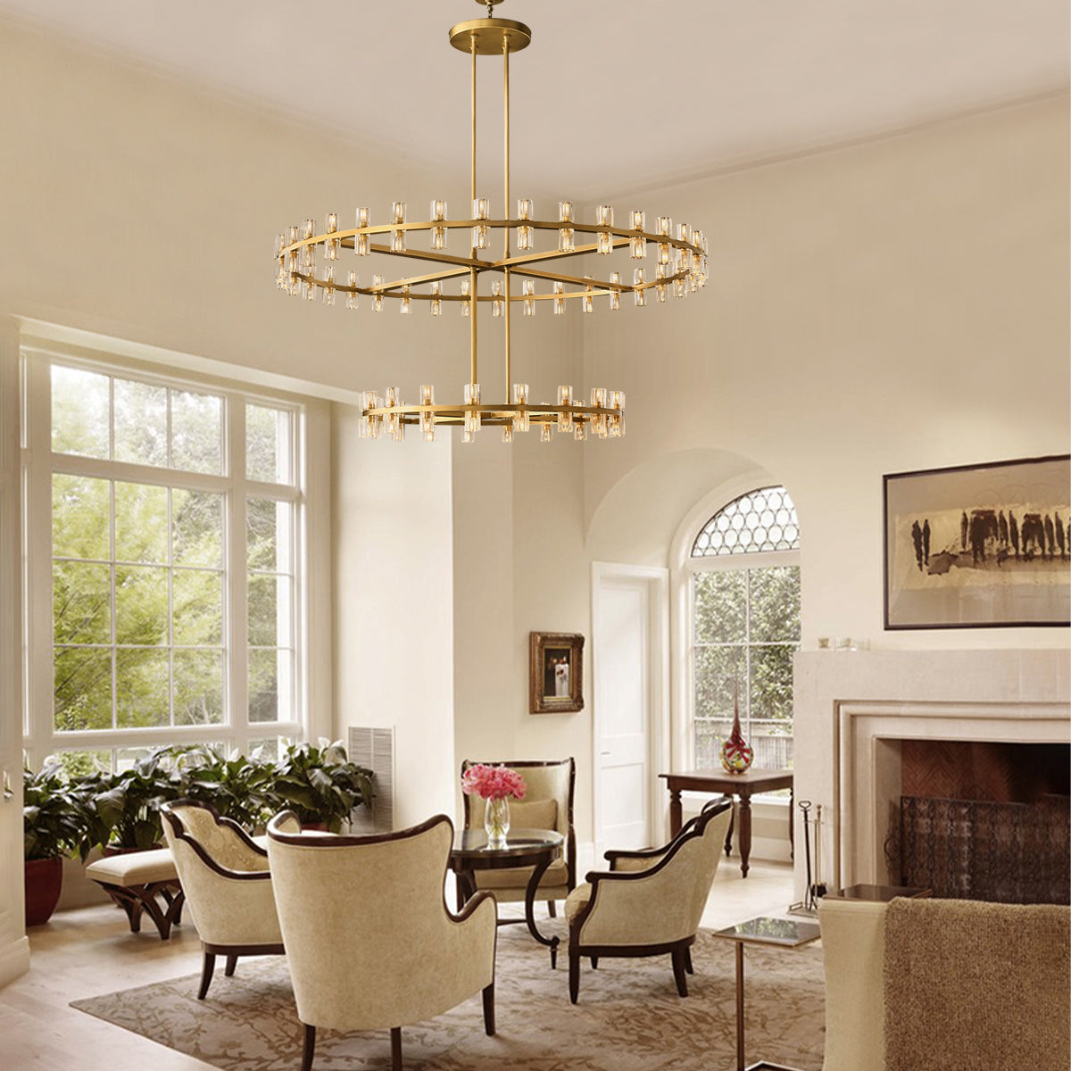 Arcachon Gear Crystal Two-Tier Round Chandelier 60"