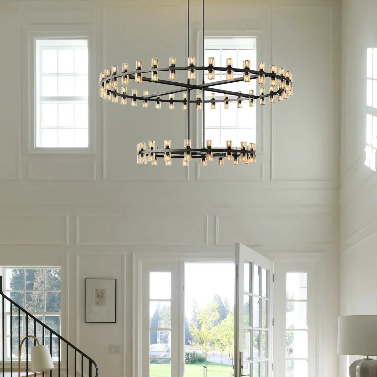 Arcachon Hexagon Crystal Two-Tier Round Chandelier 60"