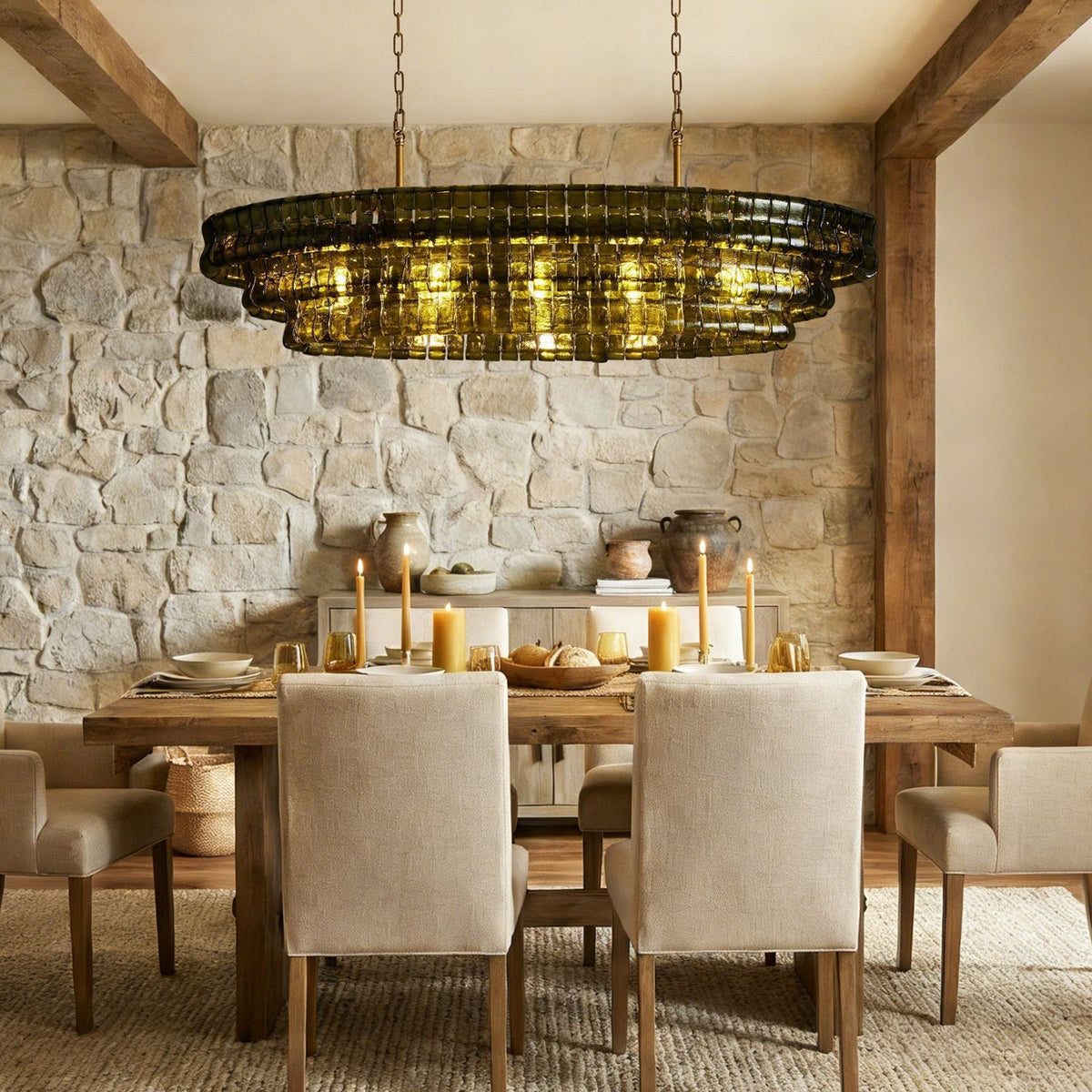 Ghiaccio Rippled Glass Oval Chandelier