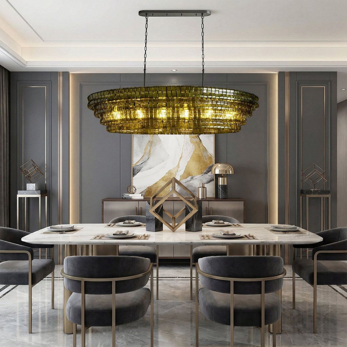 Ghiaccio Handcrafted Glass Oval Chandelier