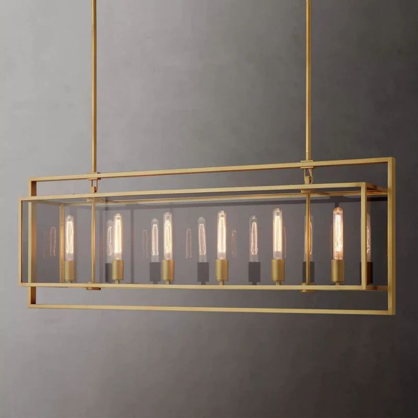 Beckman Framed Glass Rectangular Chandelier 54"