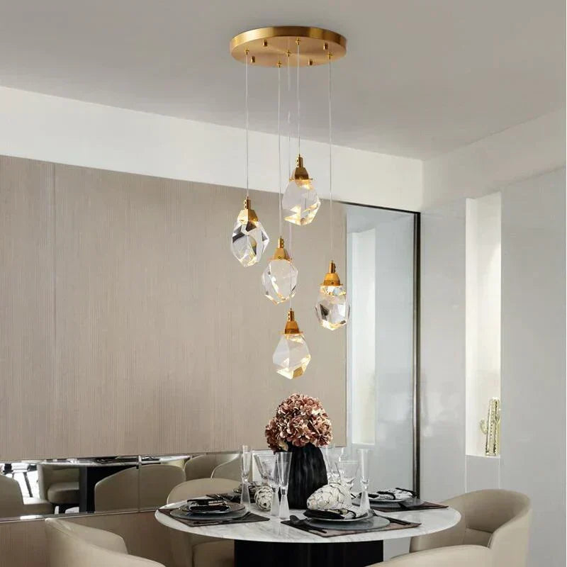 Angle Faceted Crystal Multi-Lights Round Chandelier