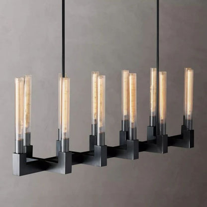 Cannele Ribbed Glass Linear Chandelier 55"