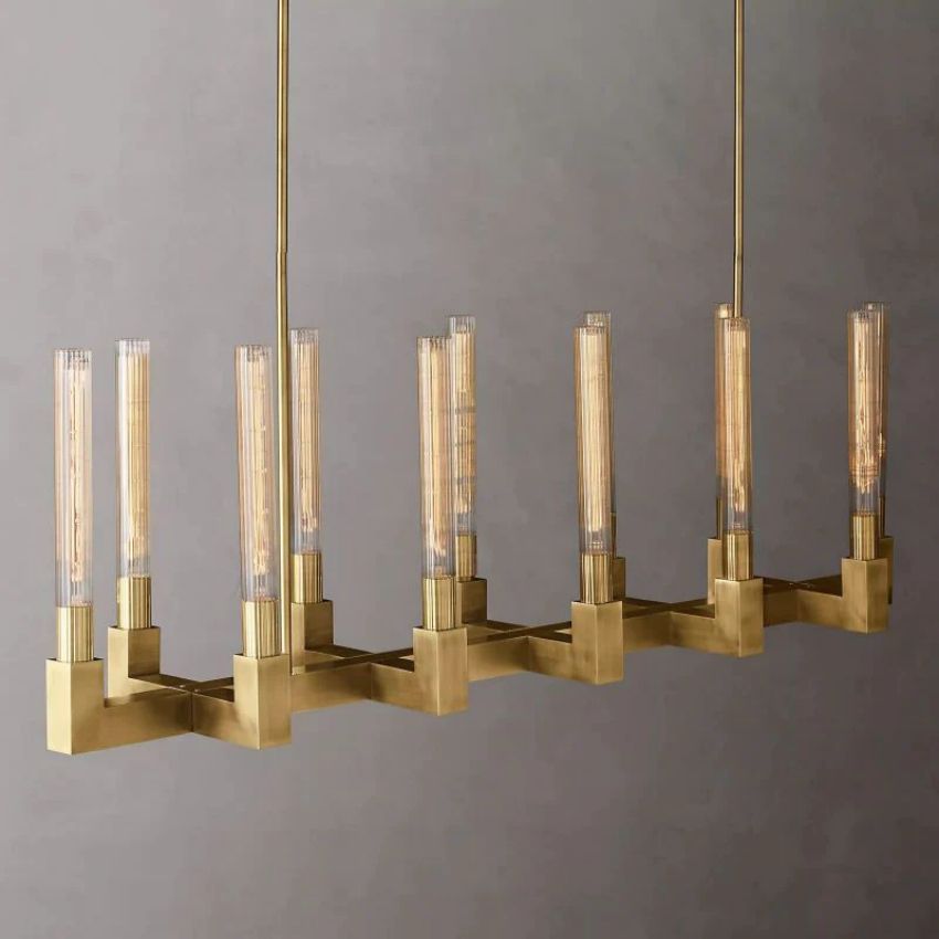 Cannele Ribbed Glass Linear Chandelier 55"