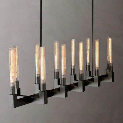 Cannele Ribbed Glass Linear Chandelier 67"