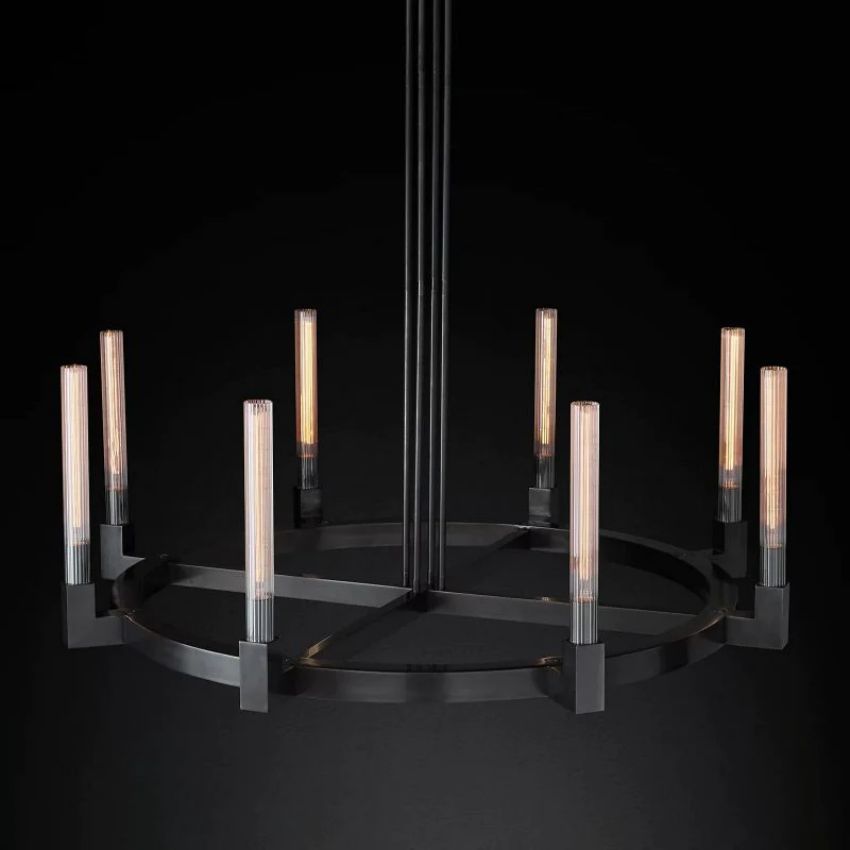 Cannele Ribbed Glass Round Chandelier 48"