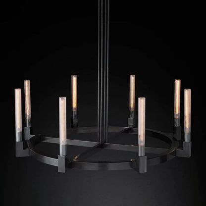 Cannele Ribbed Glass Round Chandelier 48"