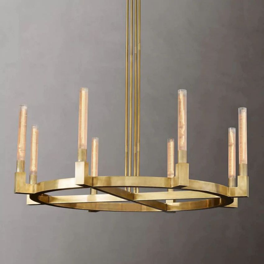 Cannele Ribbed Glass Round Chandelier 48"